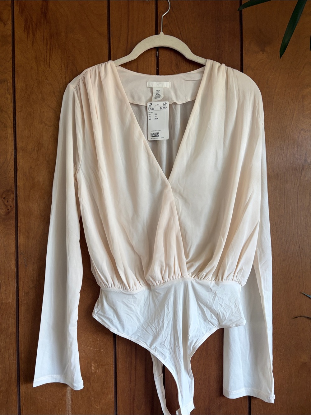 H&M Cream Wrap-Front Long Sleeve Bodysuit